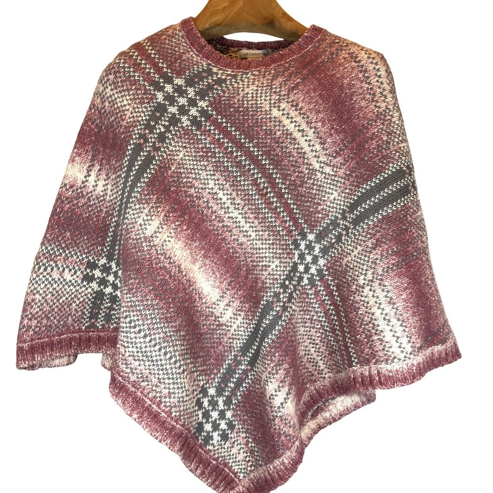 Liz Claiborne Chunky Wool Blend Poncho Women's Medium Sweater Cape Cozy Warm